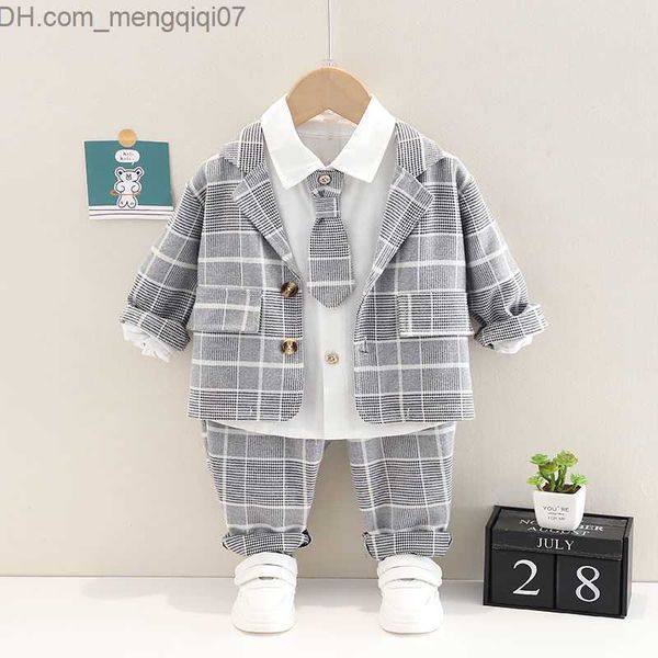 

clothing sets boys' wedding children's tie party formal cotton gentleman casual boys' jacket t-shirt pants 3 pieces/set baby, White