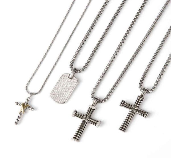 

925 sterling silver necklace necklaces men woman full diamond jewelry chevron cross pendant pave zircon dog tag necklace peace medal bronze8