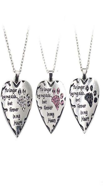 

no longer by my side but forever in my heart crystal dog paw heart pendants necklace for women fashion jewelry christmas gift6545428, Silver