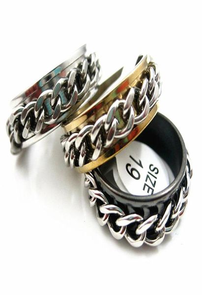 

brand new 100pcs 6mm silver gold black stainless steel chain spinner jewelry rings whole mixed lots6065601