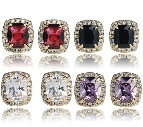 

mens gem stone red lab ruby earrings 18k gold plated copper pave bling bling earrings hip hop jewelry3740960, Golden;silver