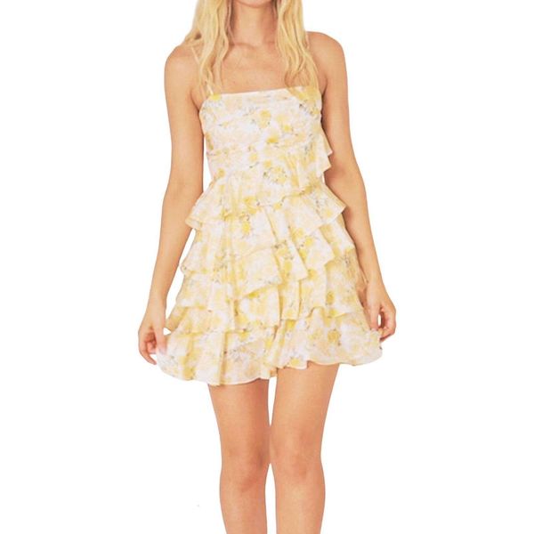 

printed dress for woman summer fashion ruffles suspender skirt, Black;gray