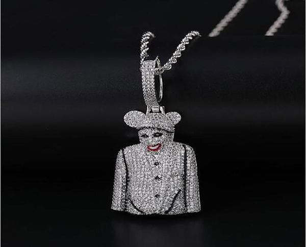 

iced out cz bling clown micky pendant necklace mens micro pave cubic zirconia simulated diamonds giftts necklace5794463, Silver