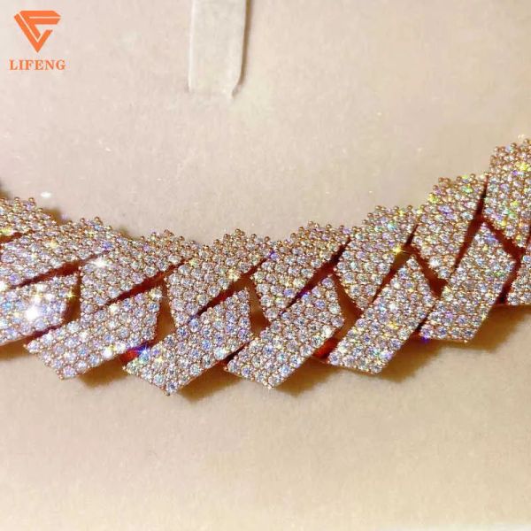 

men chain hip hop full ice out jewelry fashion bracelet vvs moissanite custom gold plate cuban link chain, Silver