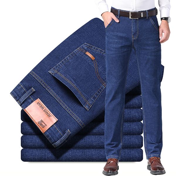 

men's jeans 2023 business casual style fashion men denim regular fit black blue pants stretch trousers male 230717