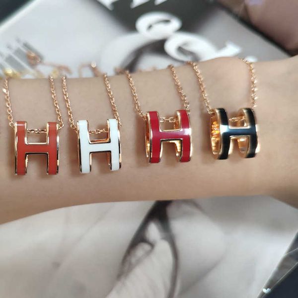 

aher max designer luxury silver h necklace enamel letter pendant dropping oil craft high grade small crowd collar chain jewelry 3wka