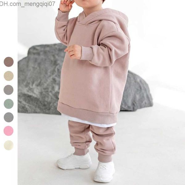 

clothing sets children's wool winter suit cotton hooded sweatshirt+pants infant baby suit boys and girls casual warm clothes z230717, White