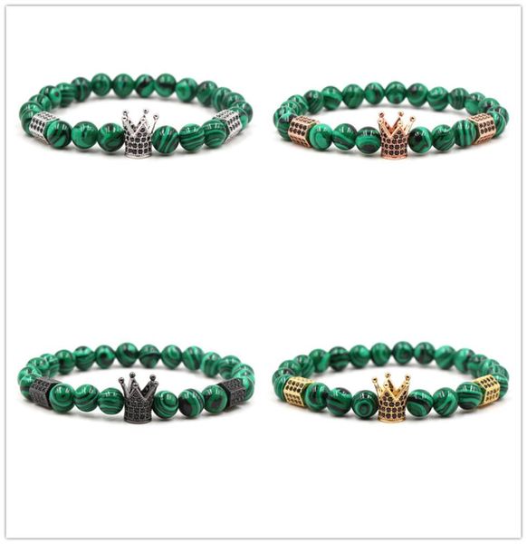 

4 colors 10mm zircon crown charms green peacock stone beads bracelet silver gold rose gold yoga pulseira feminina buddha jewelry1079127, Black