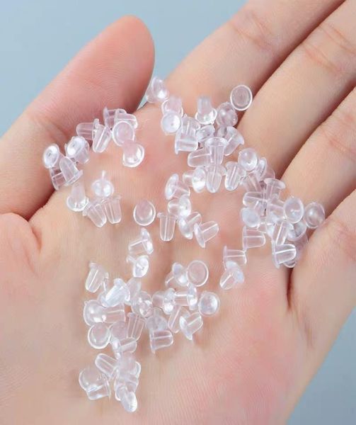 

200pcslot rubber silicone earring clasp bead caps transparent ear nut plugging earrings backs hooks diy jewelry findings accessor4540696, Silver