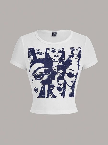 

women's fashion t-shirt icon figure graphic, White