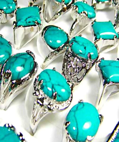

women fashion turquoise green stone silver plated rings whole jewelry bulk lots lr0735749733, Golden;silver