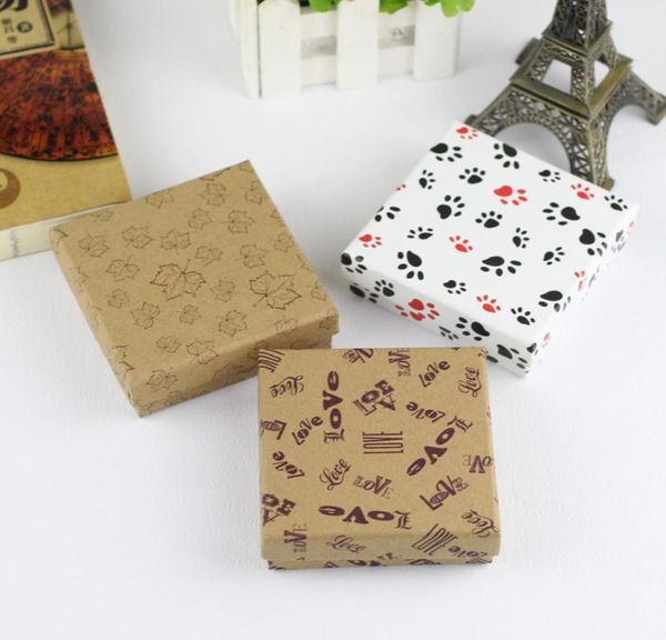 

simple seven 993 cm printed love jewelry set kraft paper square box maple leaves necklace carrying box dog footprints bangle8524349, Black;white