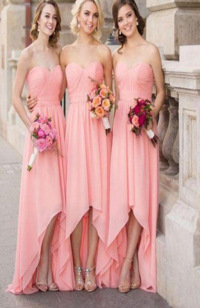 

custom made summer sweetheart beach asymmetrical sleeveless chiffon a line maid of honor gowns bridesmaid dresses4073153, White;pink