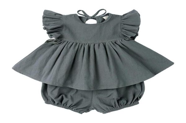 

girls039 summer cotton linen clothing sets baby girl thin flying sleeve shorts twopiece suit3448576, White