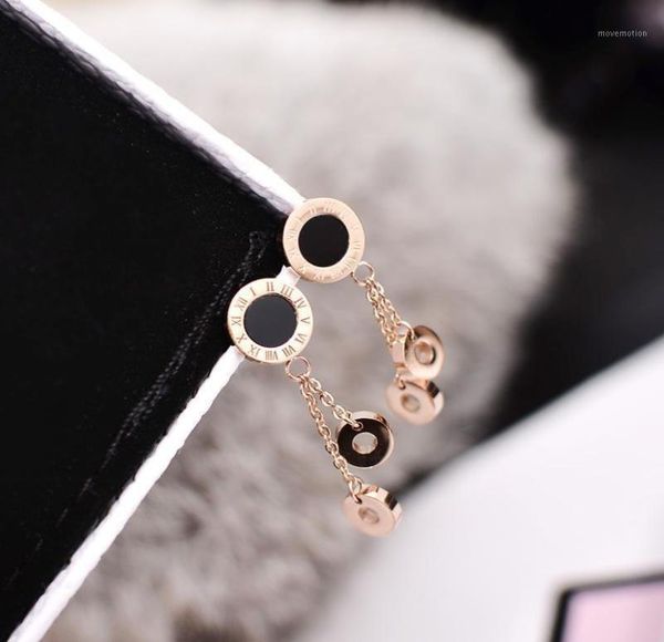 

yun ruo 2020 fashion black roman tassel stud earring woman rose gold color titanium steel jewelry girl birthday gift never fade16497277, Golden;silver