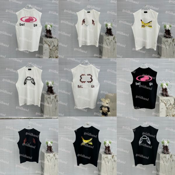 

paris designer mens underwear fashion letter printed sleeveless t shirt summer loose breathable tank clothes, Black;white