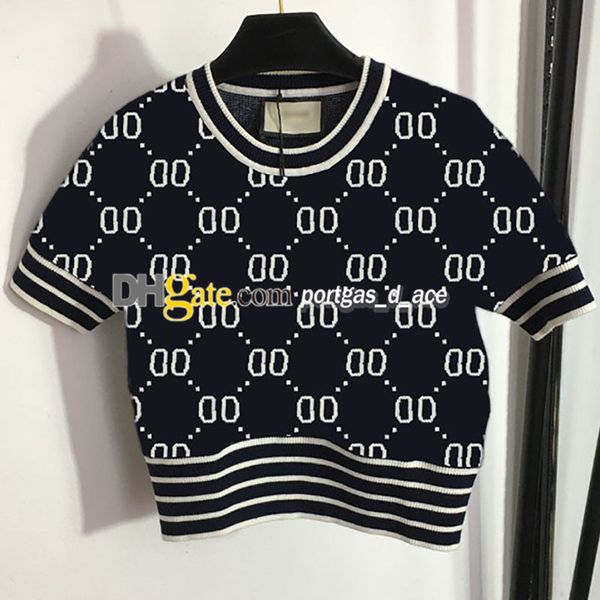 

luxury women jumpers cropped women t shirt short sleeve letter jacquard knitted shirts woman sweaters tees knits, Black