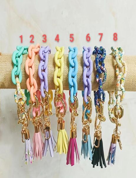 

foreign trade whole new personalized acrylic bracelet pu leather tassel pendant keychain multicolor optional5124968, Golden;silver
