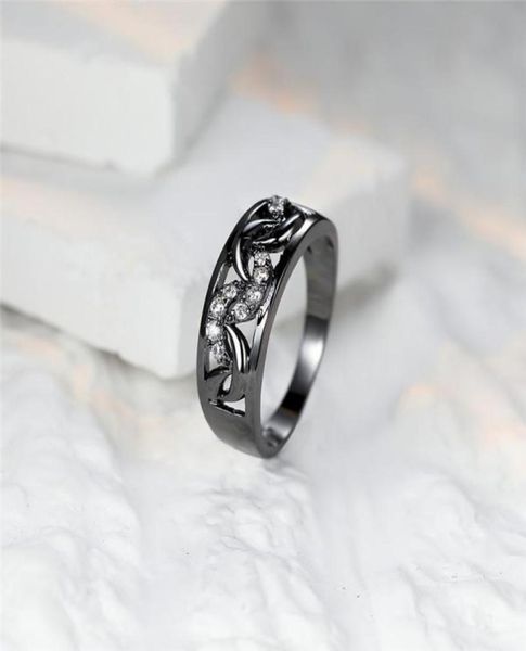 

wedding rings antique black small moon ring white zircon round stone hollow fashion gold engagement for women jewelry7489857, Slivery;golden