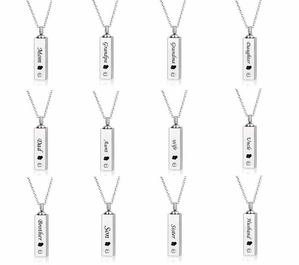

mom dadgrandmagrandpa cube single stainless steel pendant necklace urn filler kit cremation ashes jewelry2787249, Silver