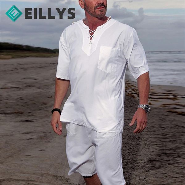 

men's tracksuits brand men streetwear white man tracksuit clothing -3xl men linen beach wear clothing solid color front lace up men ha, Gray