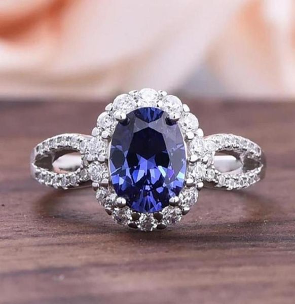 

cluster rings 2021 trend vintage 925 sterling silver 810mm sapphire gemstone for women party wedding engagement ring anniversary 9782391, Golden;silver