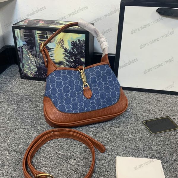 

underarm bag women handbags purse fashion denim canvas patchwork color hardware buckle interior zipper removable shoulder strap