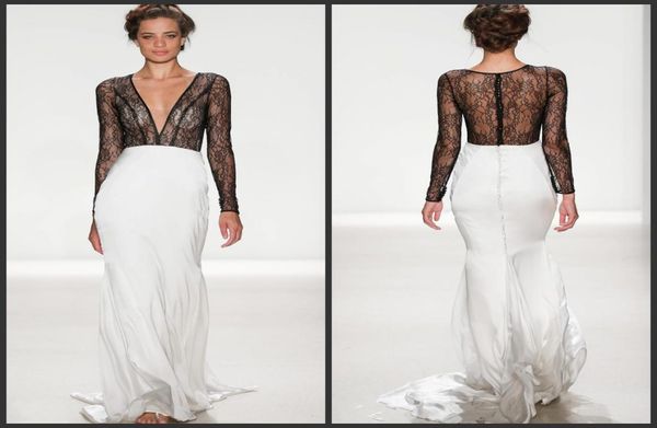 

black and white long sleeves sheath wedding dresses 2018 new kelly faetanini bridal deep v neckline black lace wedding gowns 1005916630