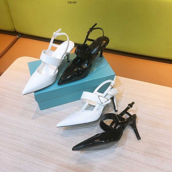 

letter pradly classic buckle high heeled sandals for coarse 8cm heel metal leather suede woman parties shoes occupation wedding party sandal, Black