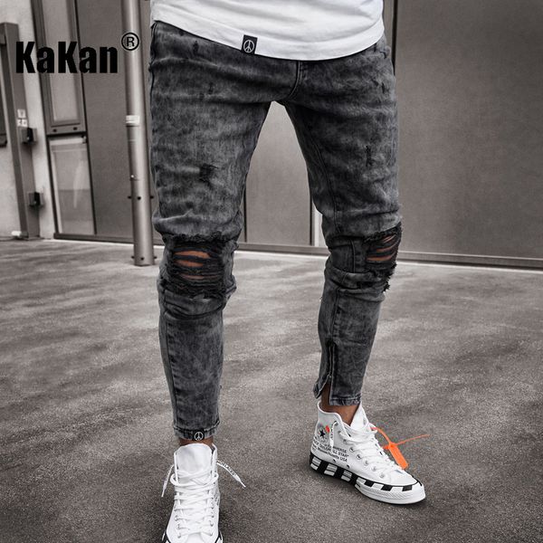 

men's jeans kakan european and american worn down feet elastic black wash tight k40l0005 230718, Blue