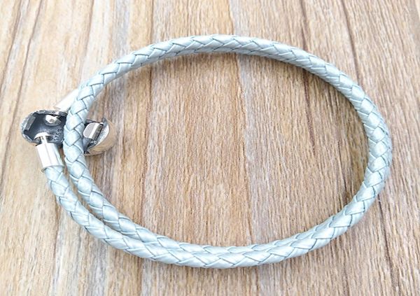 

light blue leather charm bracelets authentic 925 silverfits european style jewelry charms beads handmade gift andy jewel 590734cbl-d8530521, Golden;silver