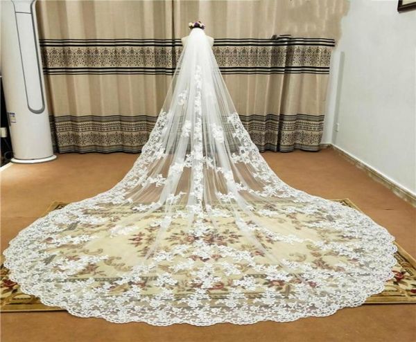 

2021 new wedding veils cathedral length bridal veils lace edge with combs appliqued 3m long customized flower veil fashion8157018, Black