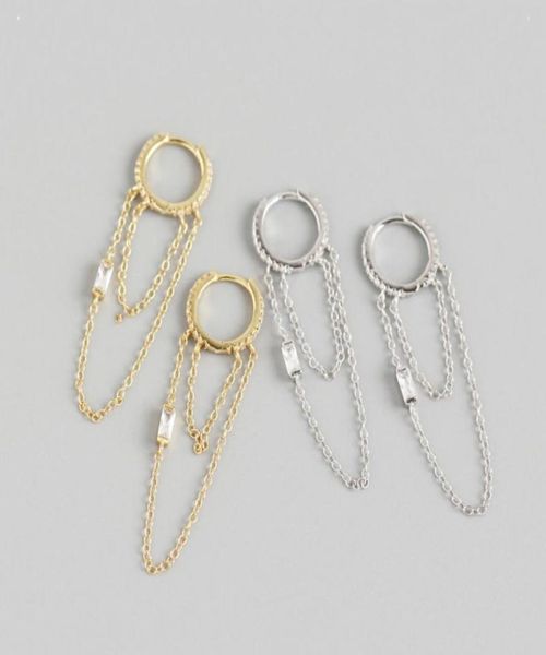 

hoop huggie wtltc 925 sterling sliver long link chains earrings double side chain tassel fashion design hoops for her4316812, Golden;silver