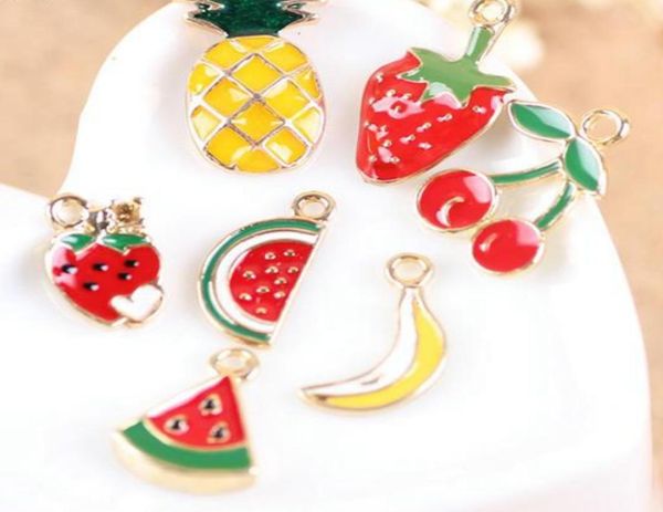 

20pcs enameled pineapplestrawberrybananawatermeloncherryapple charm pendant jewelry findings8750436, Bronze;silver