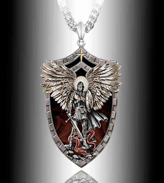 

exquisite fashion warrior guardian holy angel saint michael pendant necklace unique knight shield necklace anniversary gift g12065339628, Silver