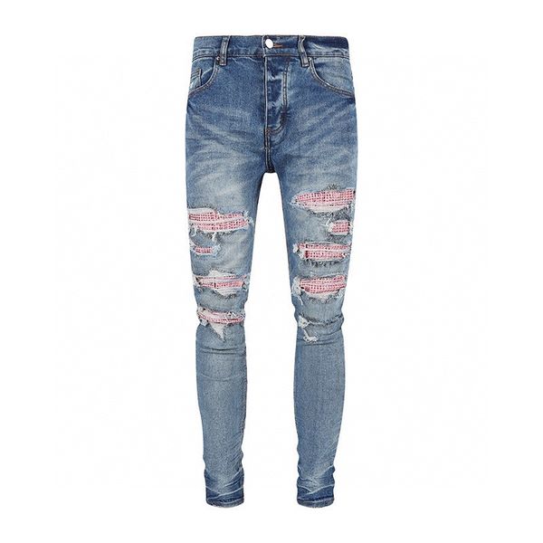 

23fw men usa washed ripped denim pants paisley long jeans high street trousers bottoms, Black;brown