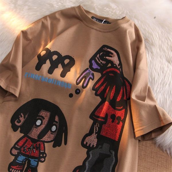 

women's tshirt american retro hiphop fashion brand high street short sleeved tshirt men and women ins loose casual couple dress y2k jac, White