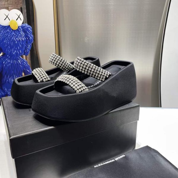 

fashion women summer sandals pumps gianvito rossi wedges slippers italy luxurious double crystal strap platform slides designer wedge sandal, Black