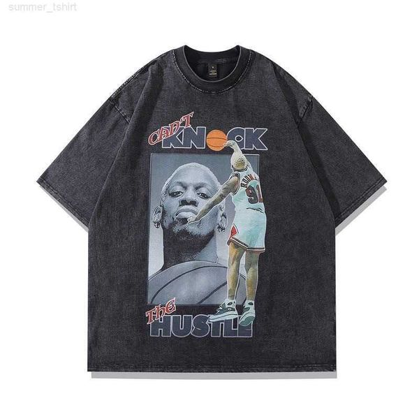 

dennis rodman shirt men's t-shirts frog drift fashion vintage loose basketball washing worm dennis rodman oversized t-shirt mengjh2, White;black
