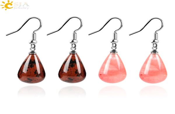 

csja new 15 colors classic tear water drop natural stone beads crystal quartz pendant dangler dangle earring women jewelry decorat2680325, Silver