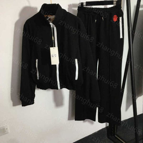 

23ss womens designer clothing casual suit embroidered letter double-sided stand-up collar long-sleeved zipper coat elastic-waist trousers se, White