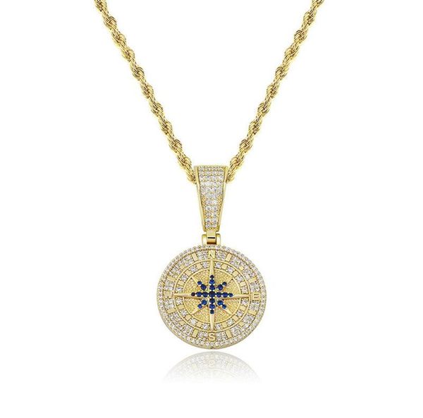 

pendant necklaces hip hop cubic zirconia paved bling iced out compass pendants necklace for men rapper jewelry gifts drop2717950, Silver