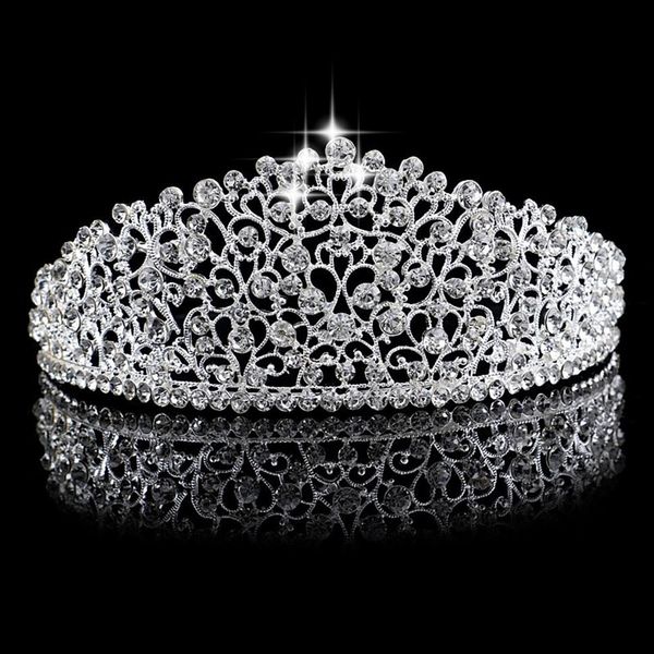 

gorgeous sparkling silver big wedding diamante pageant tiaras hairband crystal bridal crowns for brides hair jewelry headpiece1883