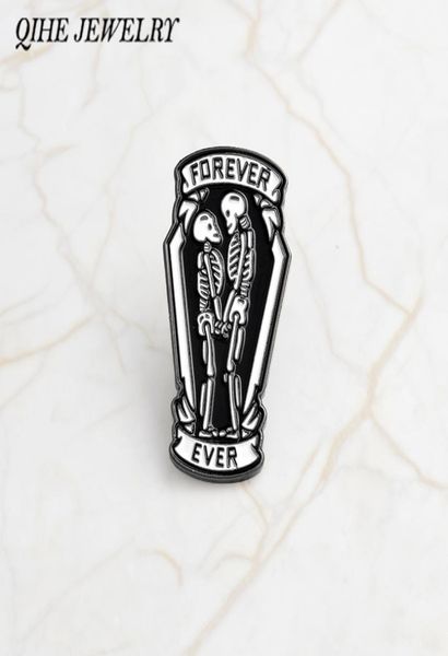

qihe jewelry punk pins black coffin with skeleton couple inside forever and ever gothic pin gift for boyfriend girlfriend5609614, Gray