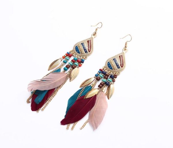 

s266 bohemian fashion women039s feather tassels dangle earrings romantic female ornaments earrings6701776, Silver