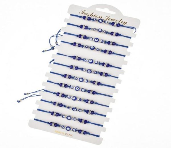 

12pcssets blue turkish evil eye charms bracelets crystal bead adjustable rope chain anklets child girl jewelry7641476, Golden;silver