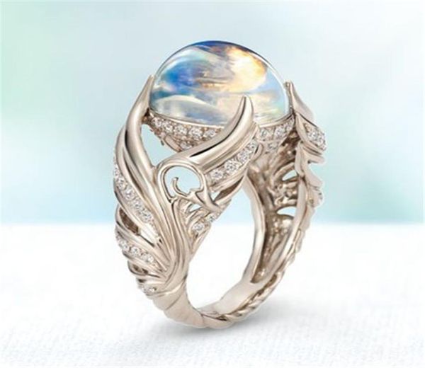 

s925 sterling silver white moonstone bizuteria gemstone ring for women anillos de fine silver 925 jewelry hiphop ring7251980, Slivery;golden