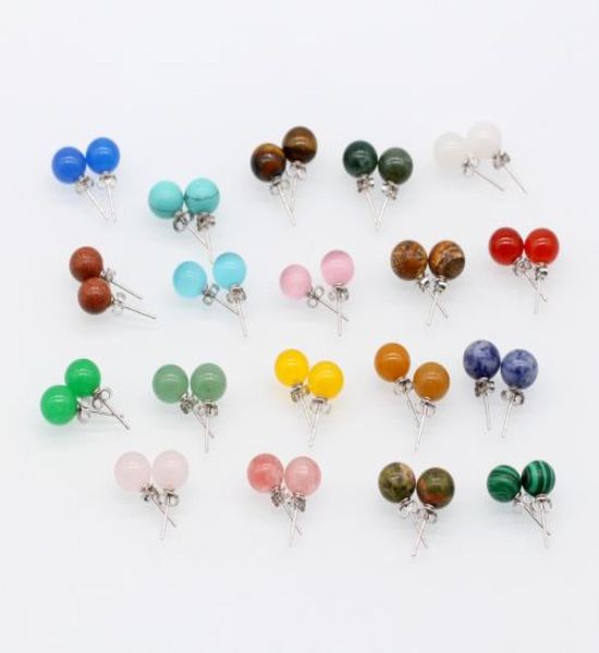 

fashion jewelry 925 sterling silver stud earring with natural stone bead crystal turquoise agate gemstone earring pair for women7990426, Golden;silver