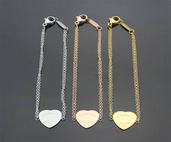 

brand new t letter heart chain bracelet fashion classic double layer designer bracelet couple stainless steel jewelry charm bracel1666066, Black