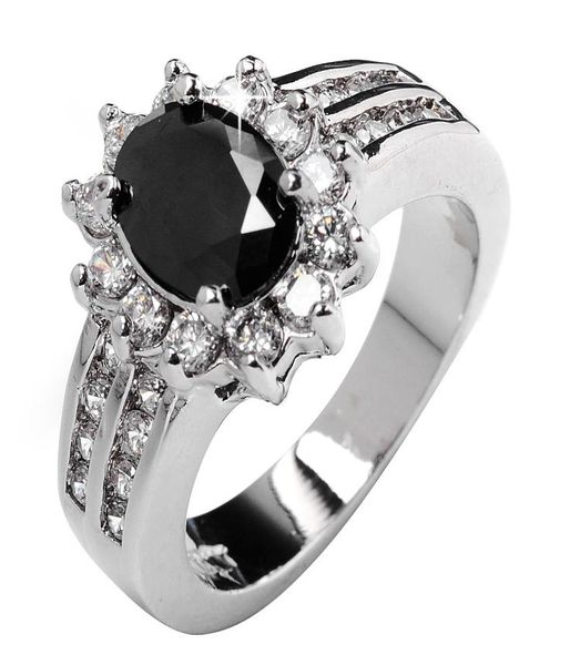 

polish black sapphire lady039s 10kt white gold filled ring sz567891011121562985, Golden;silver